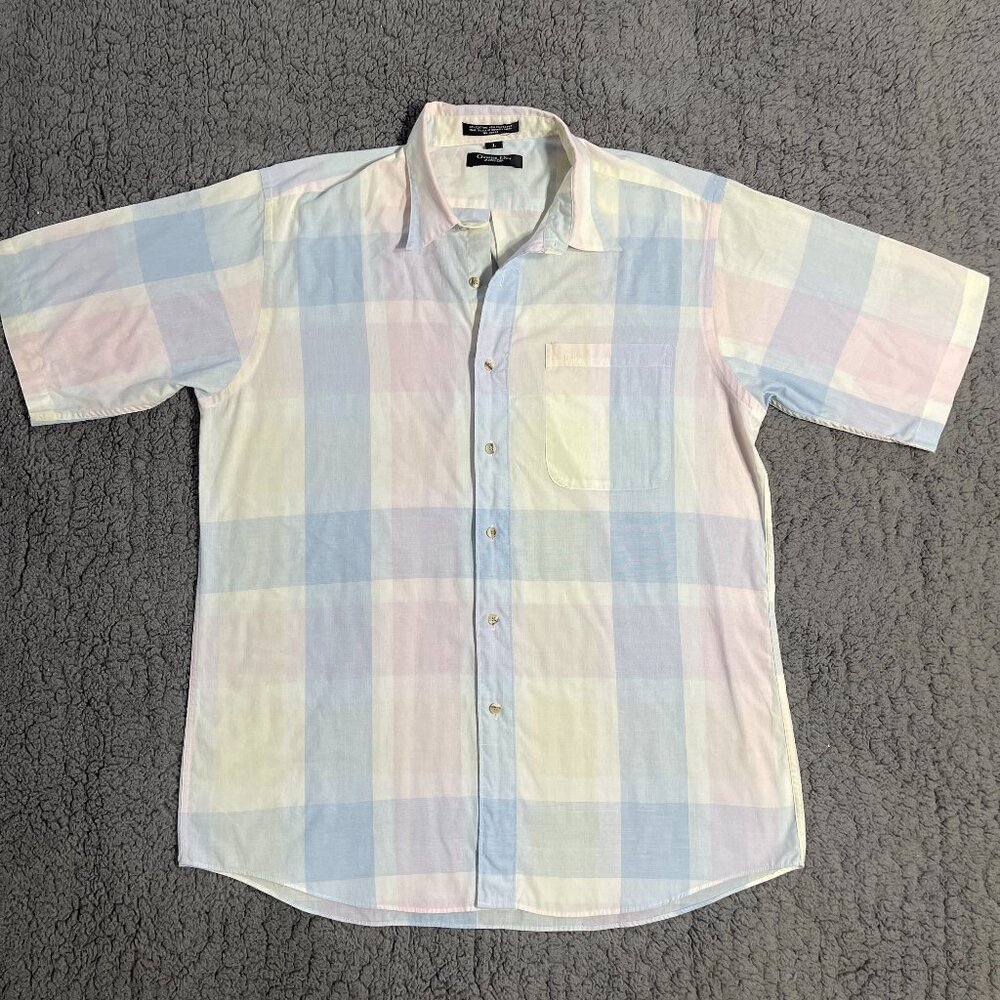 Vintage Christian Dior Monsieur Pastel Plaid Button Up Shirt Large Made USA